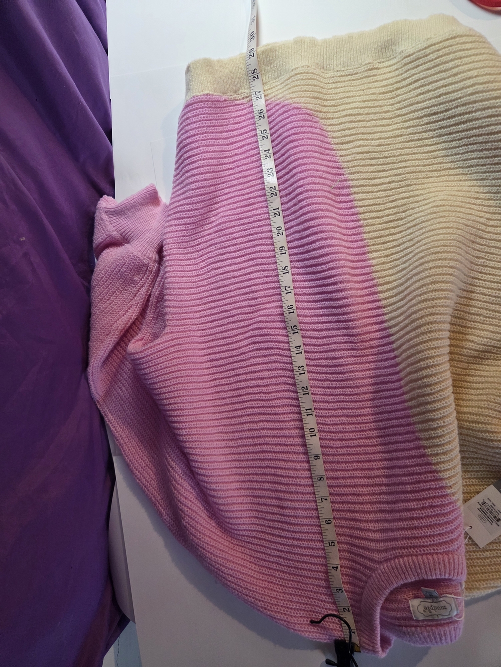 Mud Pie Two-Tone Pink and Cream Crewneck Sweater - Picture 9 of 9